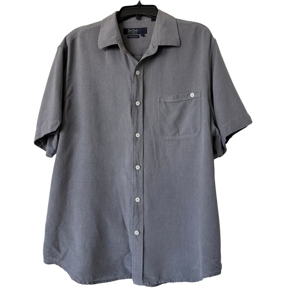 Nat Nast Luxury Originals Large Grey Silk Cotton Short Sleeve Shirt American Fit